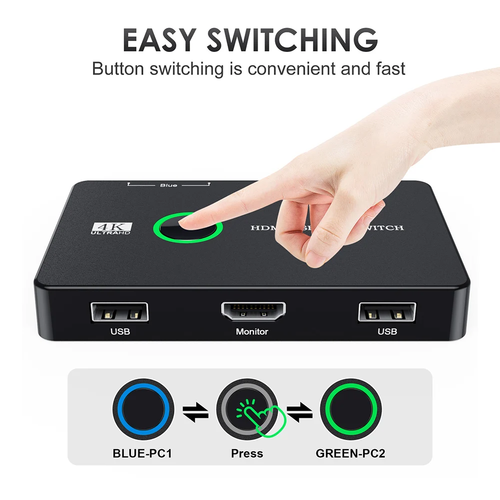 KVM Switch HDMI 2 Port Box USB HDMI-Compatible Switch for 2 Computers Share Keyboard Mouse Printer USB Swltch Splitter