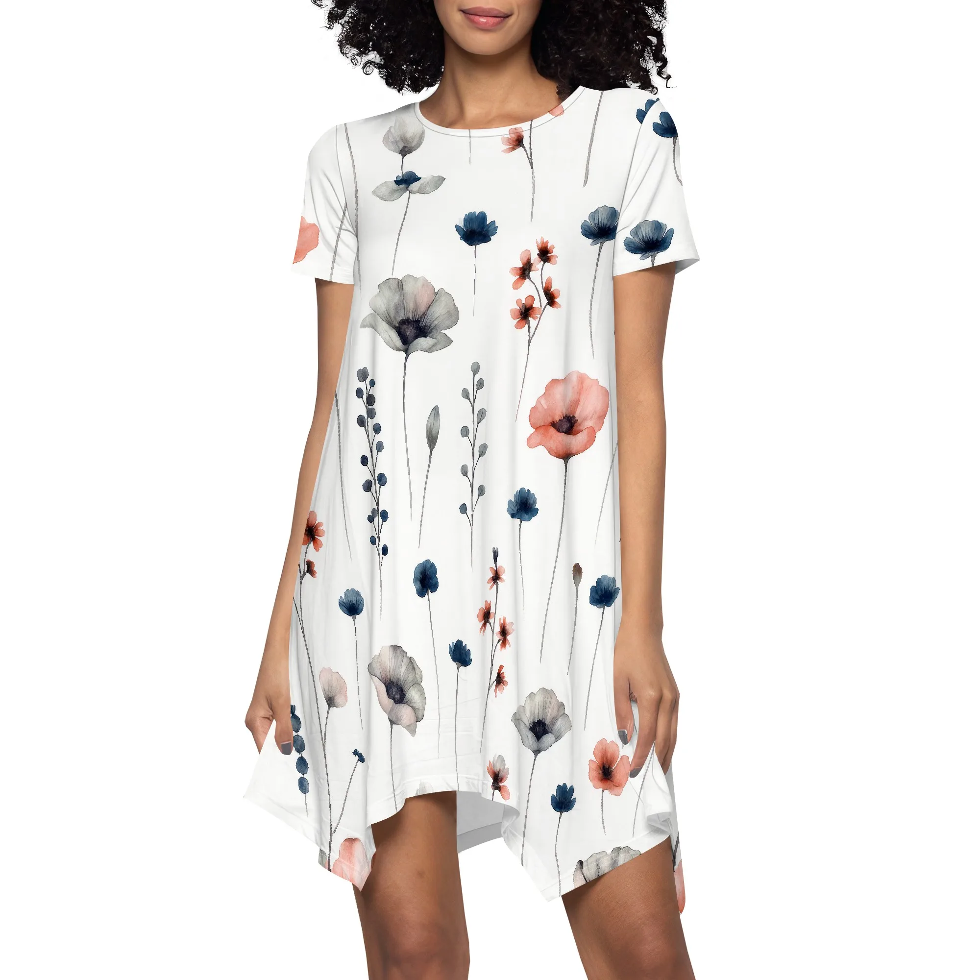 

Women's Casual Summer Short Sleeve T-Shirt Dress Nightgown Round Neck Loose Colorful Basic Dress with Leggings