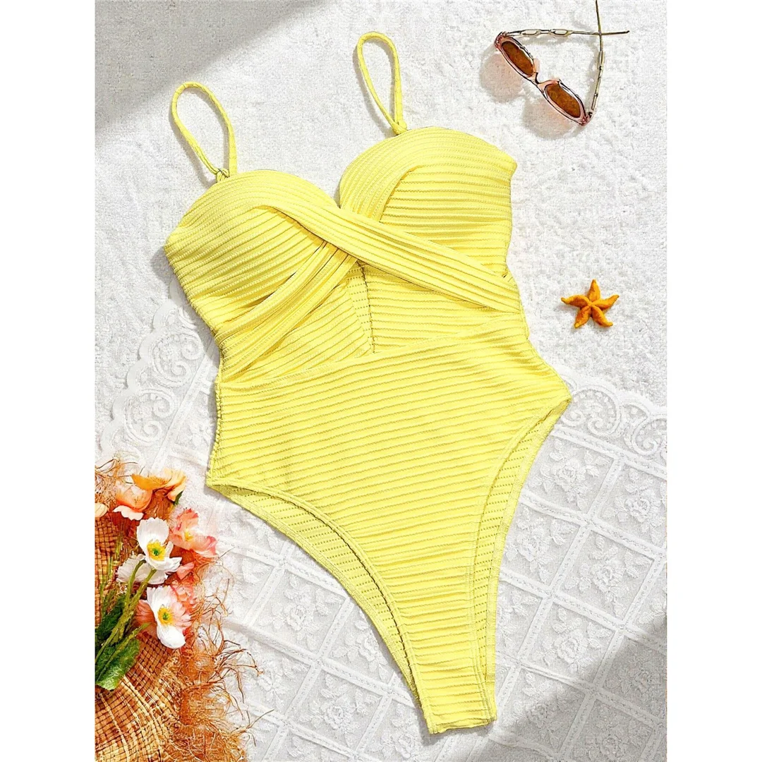 Sexy gerippter Badeanzug mit Ausschnitten und U-Ausschnitt für Damen, einteiliger Badeanzug, Monokini, hoch geschnittene Beine, gepolsterter Badeanzug, Badeanzug, Schwimmanzug V7604 – Detail 11