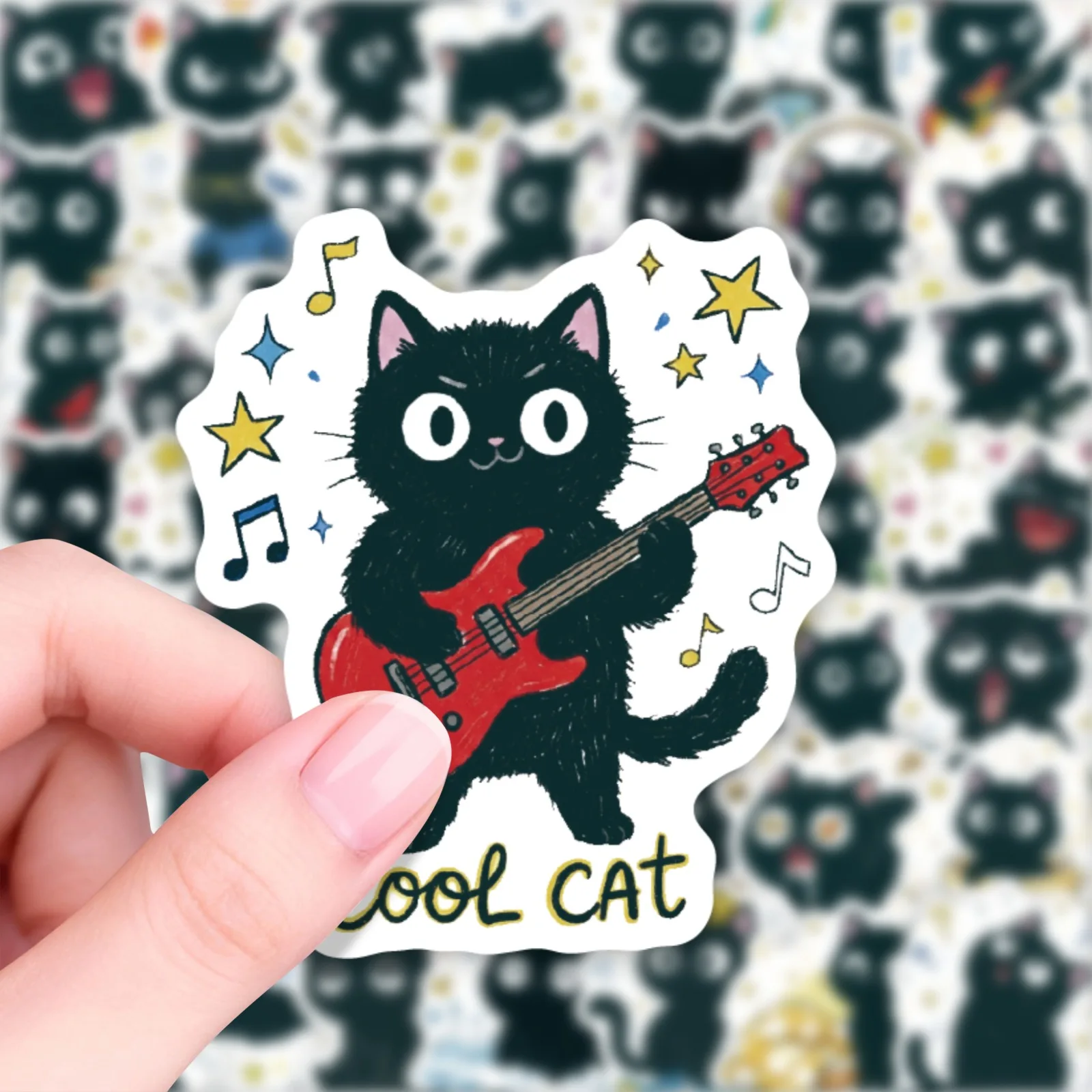 50PCS Cute Emotional Black Cat Stickers Various Mood Expression Kitten Decorative Stickers Scrapbook Journal Planner Accessories - view 3