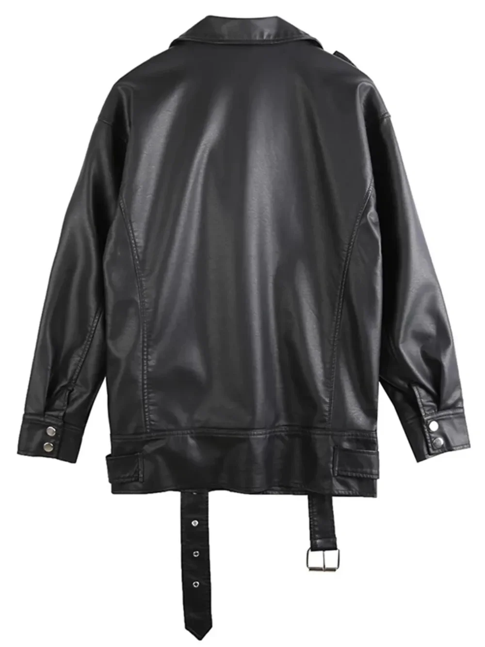 Motorcycle Faux Leather Jackets Fashion Black PU Leather Jackets Women with Belt Oversized Korean Loose Causal Outerwear