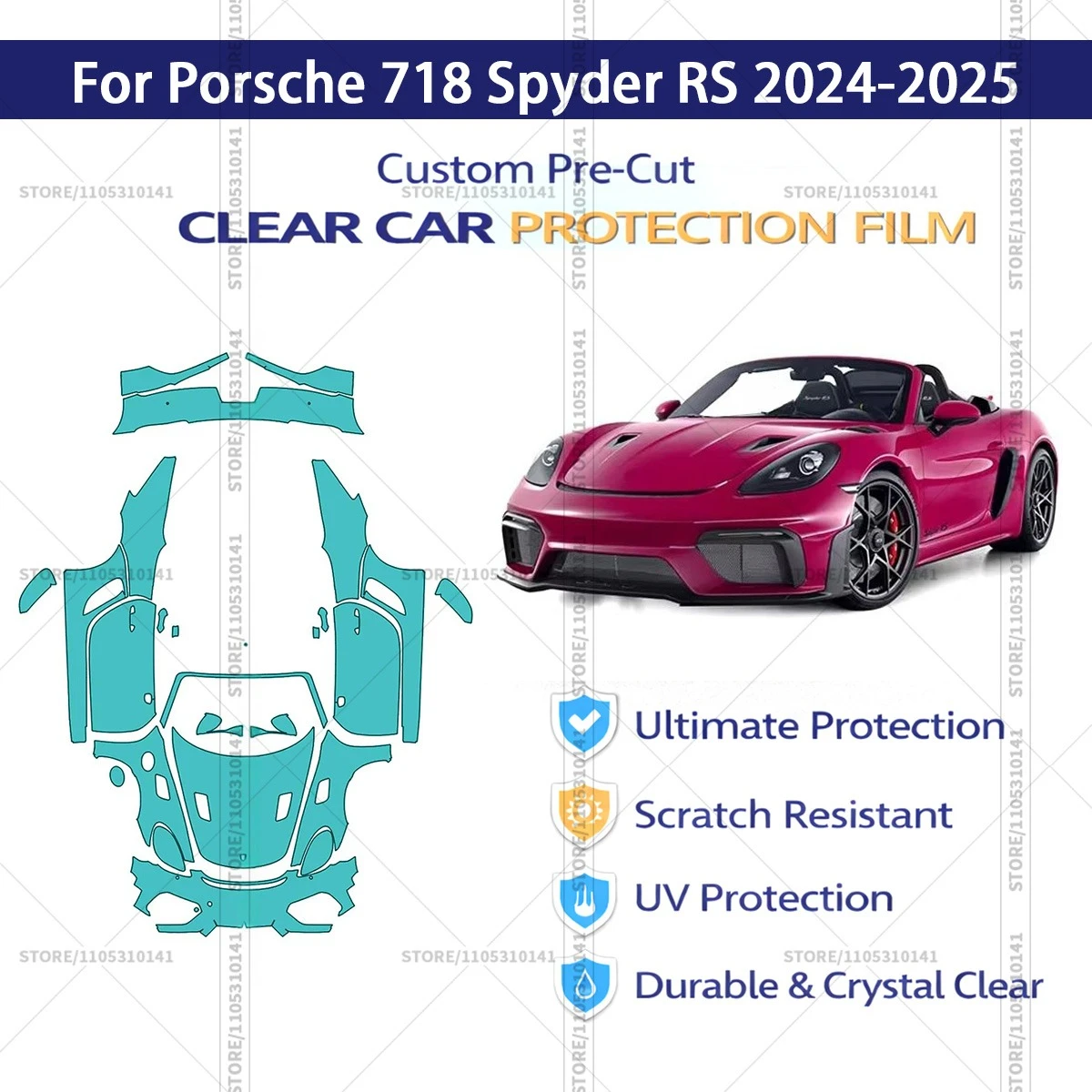 

For Porsche 718 Spyder RS 2024-2025 Pre-Cut Paint Protection Film PPF Transparent Car Film Professional Automotive PPF