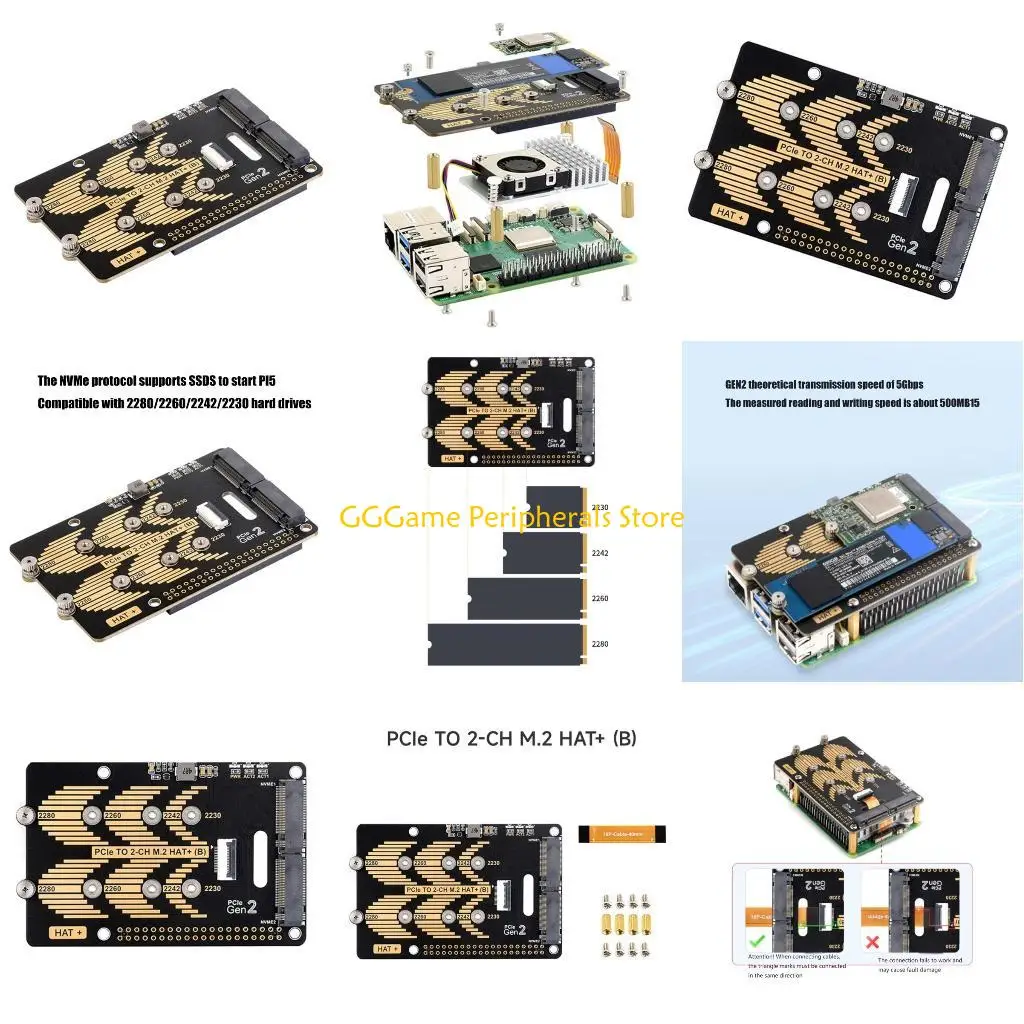 

U55B M.2 HAT Expansion with Double NVMe SSD Slots Power Monitoring Chip