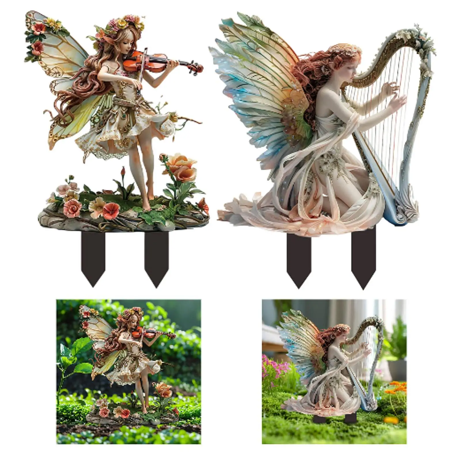 Elf Fairy Garden Stake 2D Outdoor Flowerbed Creative Patio Pathway Potted Plant Decoration Yard Art Decor Decorative Ornament