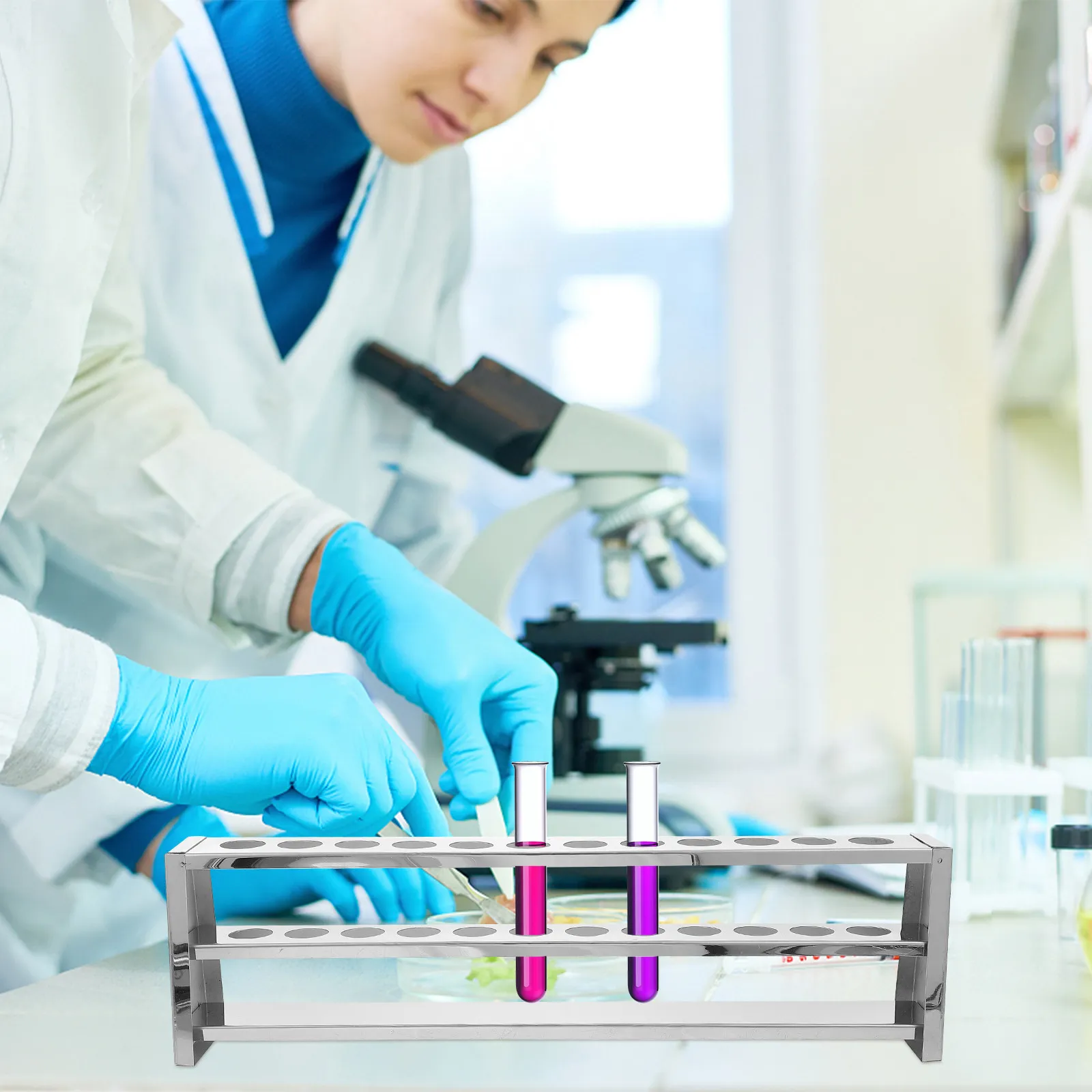 Versatile Test Tube Rack 12-Hole Stainless Steel Holder for Laboratories Sturdy Practical Useful School Scientific Research view 4
