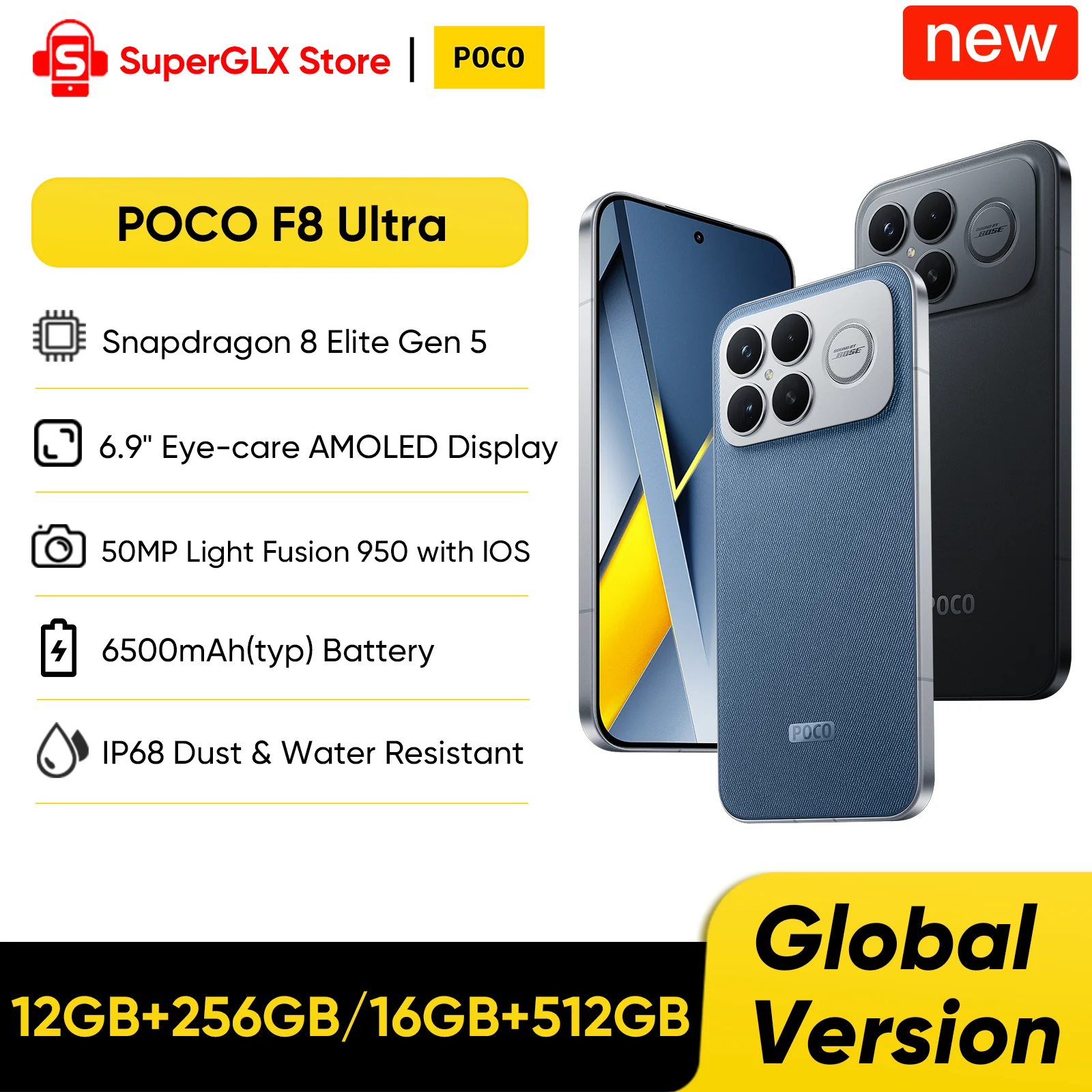 2025 New POCO F8 Ultra Global Version 5G Smartphone Snapdragon 8 Elite Gen 5 6.9
