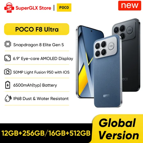 2025 New POCO F8 Ultra Global Version 5G Smartphone Snapdragon 8 Elite Gen 5 6.9" AMOLED Display 50MP 6500mAh 100W HyperCharge