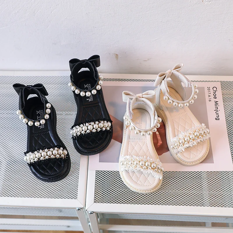 Fashion Girl Shoe Soft Soles Casual Princess Shoe Versatile Exquisite Sandals Anti Slip Sweet Kid Shoes Pearl Daily Child Sandal