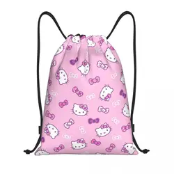 Custom Hello Kitty Pattern Drawstring Backpack Sports Gym Bag for Men Women Sanrio Shopping Sackpack