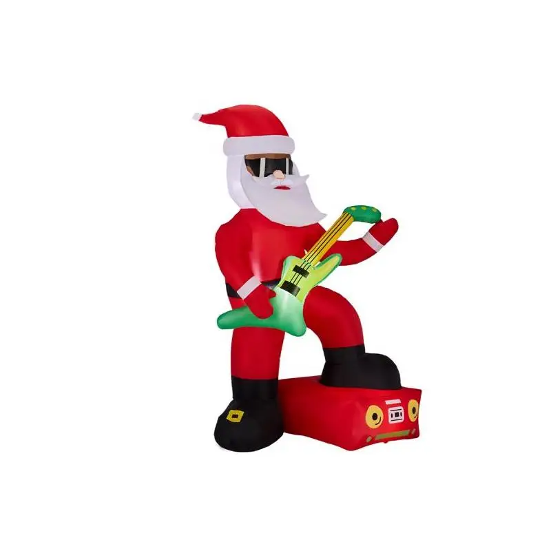 

7.5FT Inflatable Black Santa with Guitar, Lighted Christmas Yard Decoration, Funny Blow Up Lawn Decor with LED Lights for