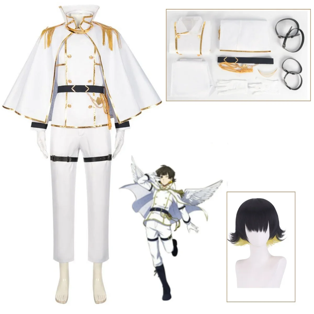 Anime Blue Lock Bachira Meguru Cosplay Costume  Angels and Demons Wig White Military Uniform Shawl Man Halloween Carnival Suits