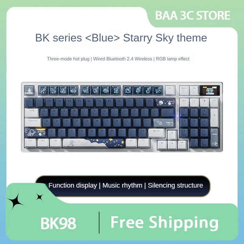 

BASIC BK98 Starry Sky Theme Mechanical Keyboard Three-mode RGB Hot-Swap TFT Color Screen E-sports Office Gaming Accessories