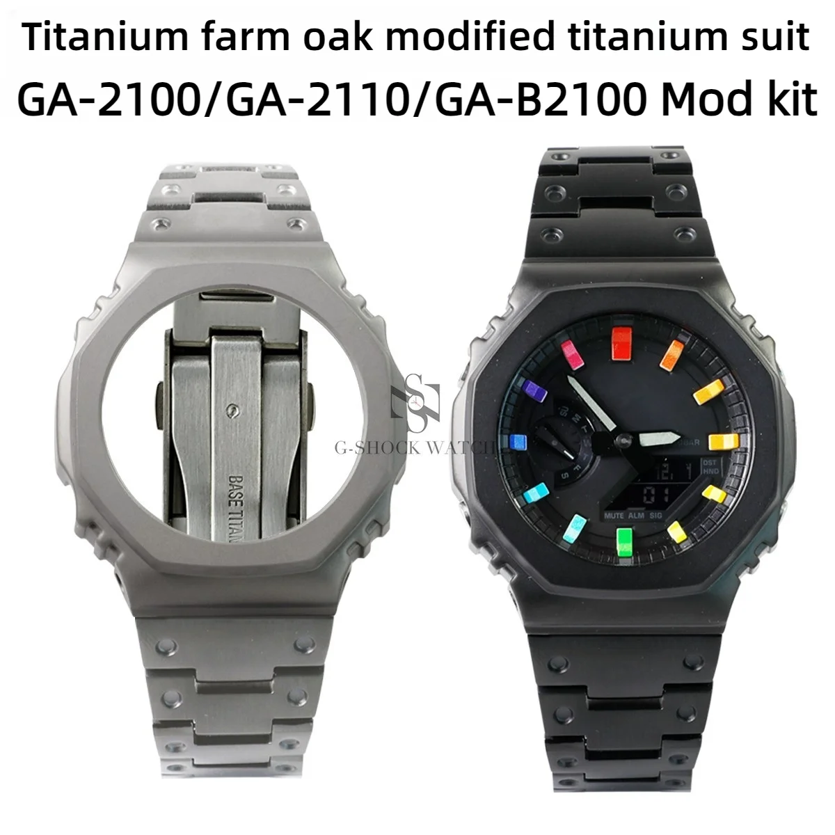 GA2100 DW5600 Titanium alloy case+strap Mod kit For Casio GA-2100 GA2110 DW-5600 DW5610 modified Metal bezel watch band bracelet - view 3