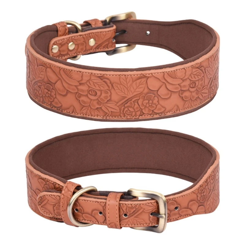 Embossed Leather Dog Collar Adjustable Dog Collars for Outdoor Walking Large Puppy Collar Pet Training Supplies