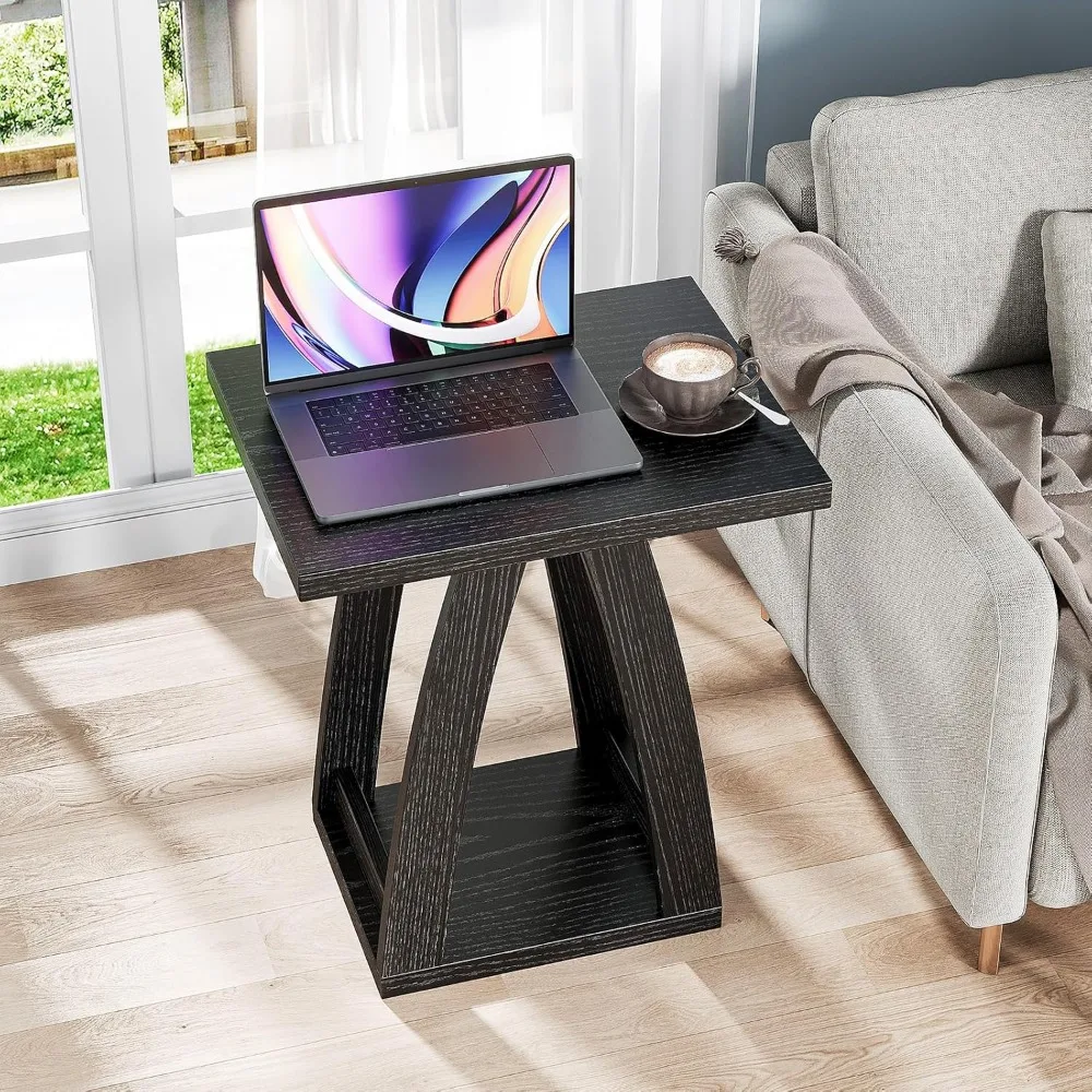 زوج من طاولات جانبية لغرفة المعيشة الحديثة لمنطقة الأريكة باللون الأسود #4