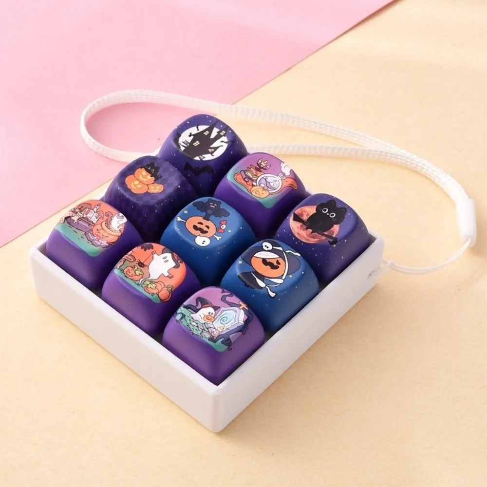 9 Grid Halloween Keyboard Keychain Halloween Pattern Creative Fidget Cute Keycap Clicker Decompression Button Keychain