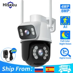 Hiseeu-cámara IP de seguridad CCTV para exteriores, videocámara de 8MP, 4K, PTZ, Wifi, doble lente, pantallas duales, detección humana IA, inalámbrica, aplicación ICSEE