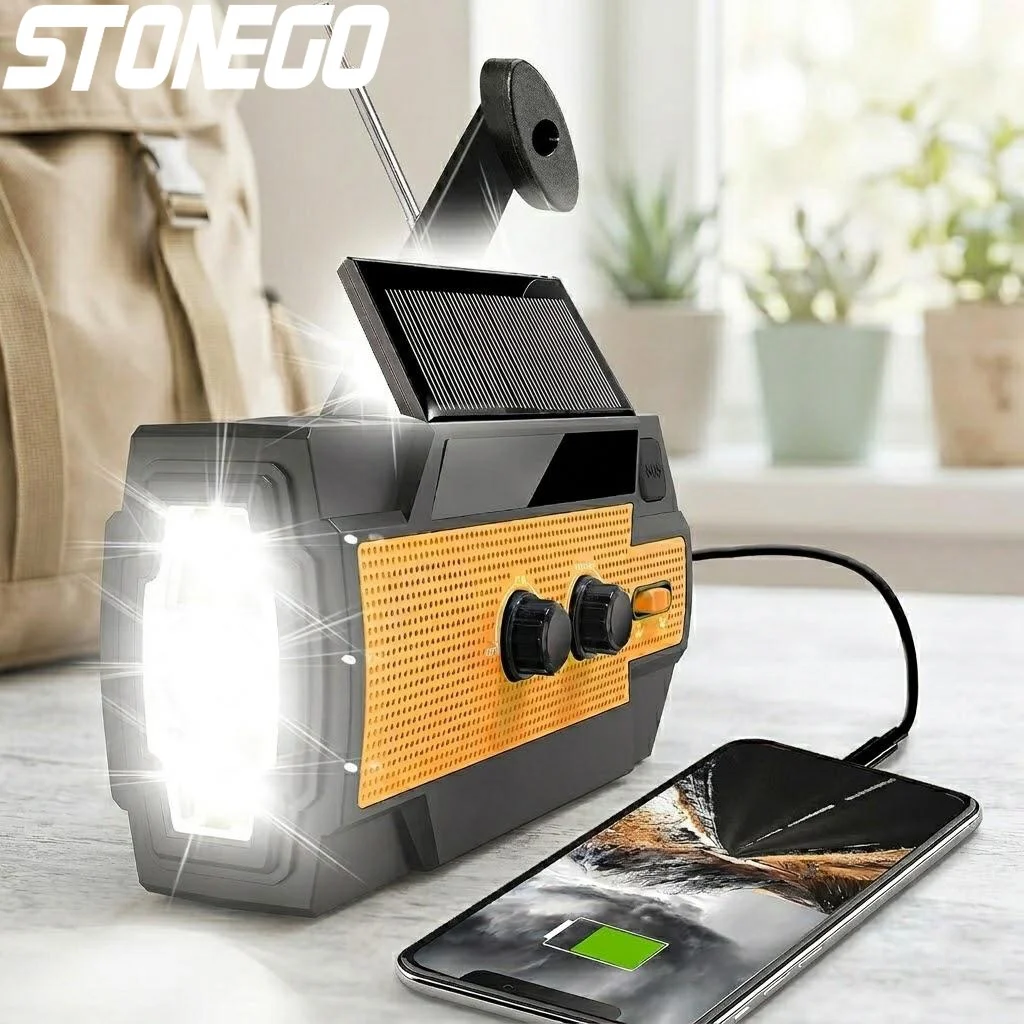 

Portable Solar Emergency Crank Radio 4000mAh AM FM NOAA Weather Flashlight Phone Charger SOS Alarm