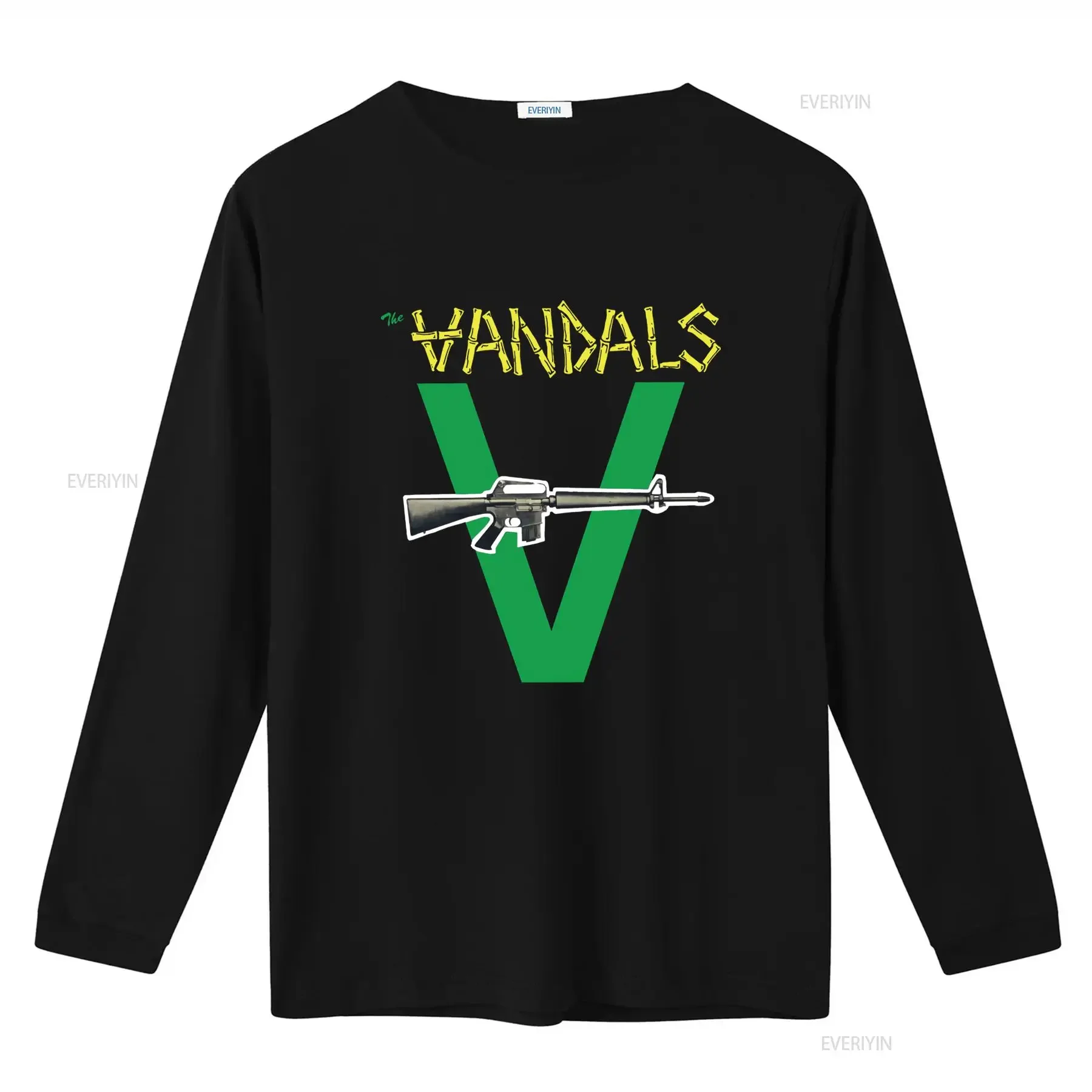 Men's The Vandals Original Logo Green V and Gun Print T Shirt Medium Black vintage Washed streetwear designer clothes