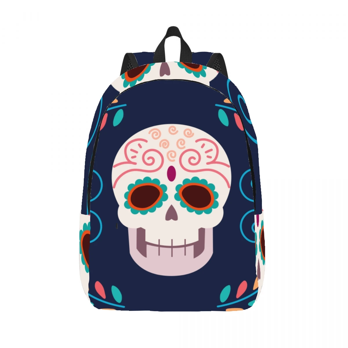 Skull Floral Skull Print Backpack Casual Lightweight Laptop Backpack Men Women Travel Bag Outdoor Canvas Daypack