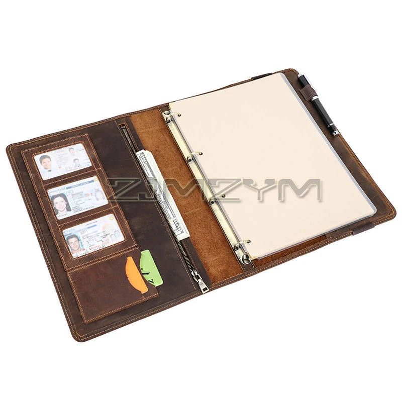 A4 Business Notebook Cover Loose-leaf Detachable Book Binder Tabs Notepad Cover Thick Brown Portable Leather Notebook Cover