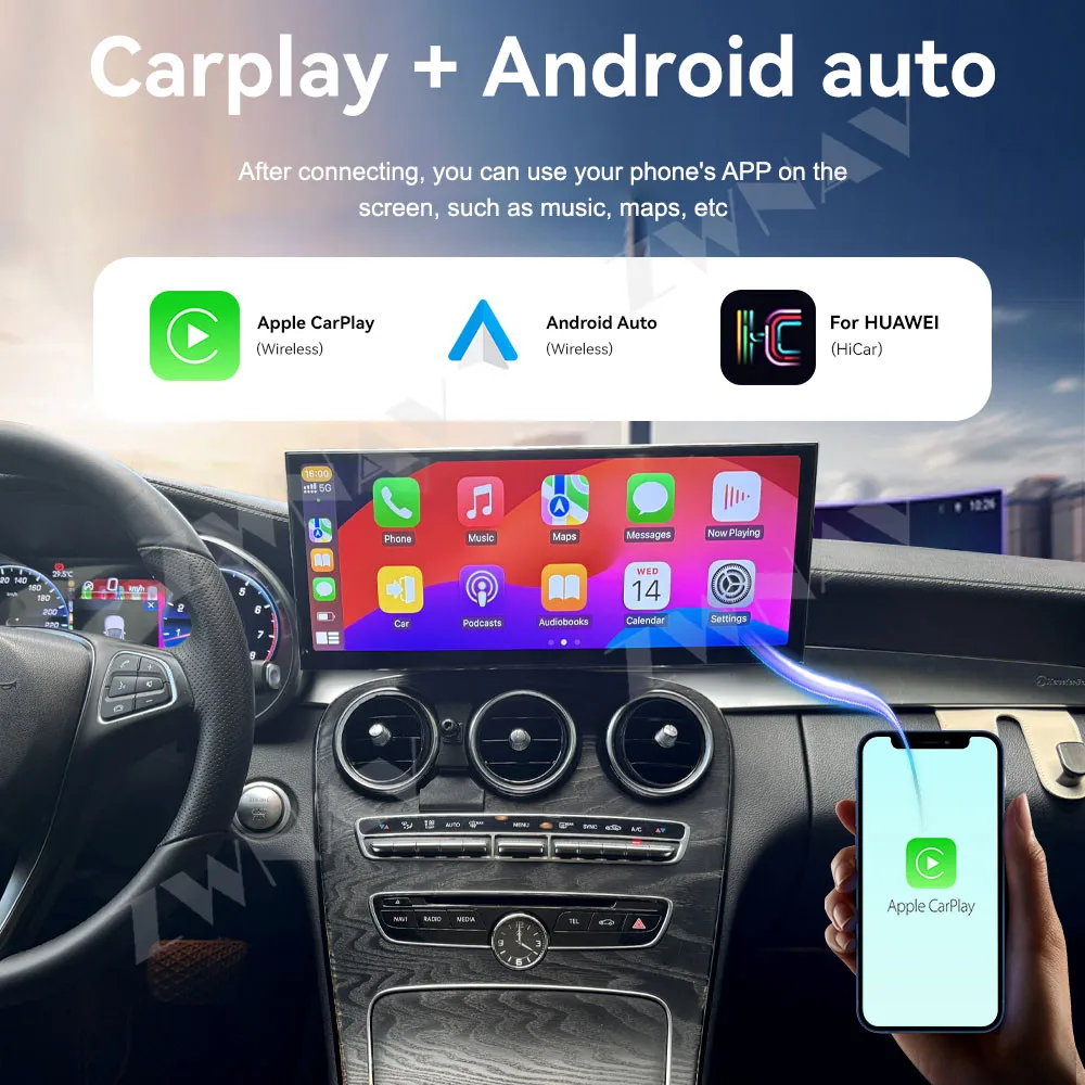 

Автомобильный радиоприемник Carplay с сенсорным экраном 15,8 дюйма, Android 14, для Mercedes-Benz C/GLC W205 2015-2019 NTG 5,0, мультимедийный плеер с GPS-навигацией