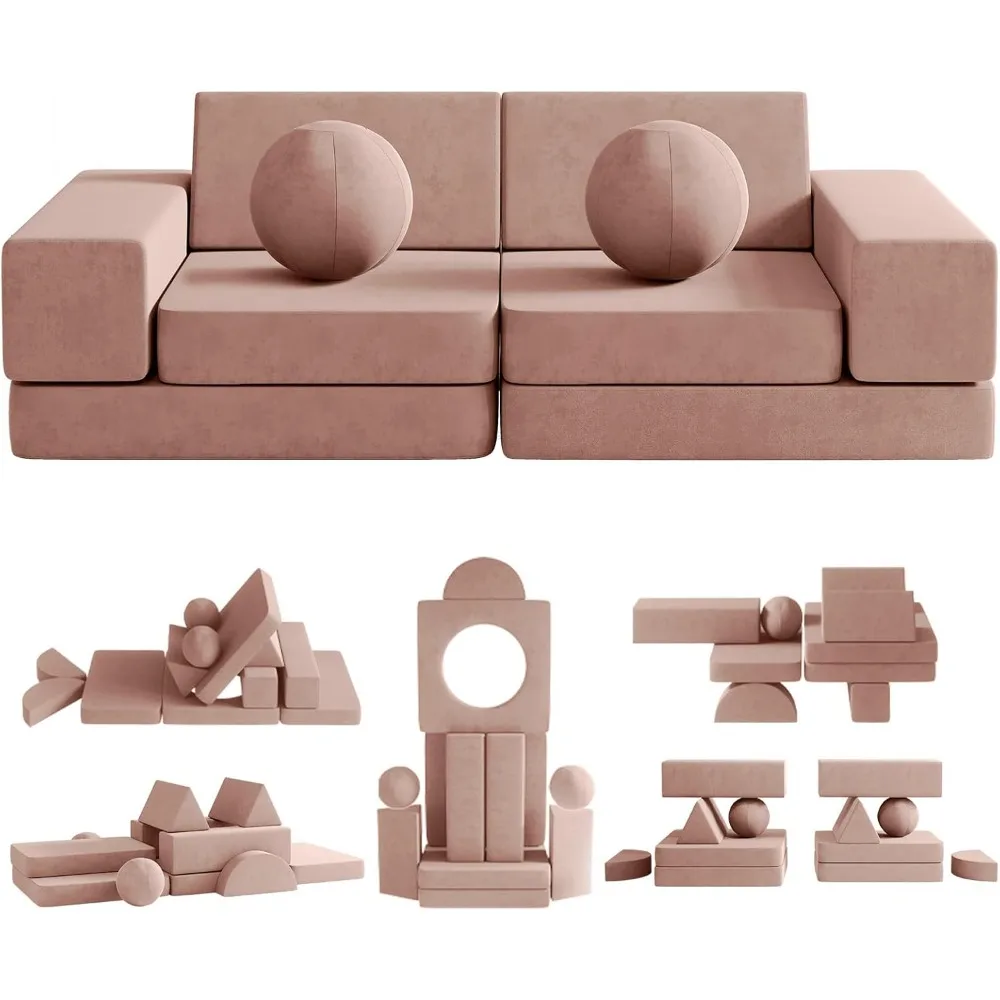 

Kids Couch, 12PCS Fold Out Toddler Couch with 2 Balls and Tunnel, Modular Kids Couch for Playroom, Kids Play Couch