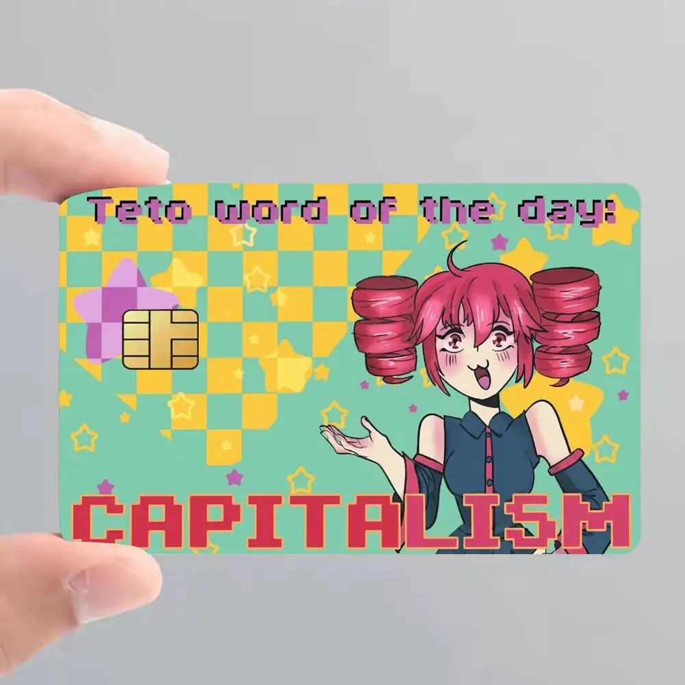 Kasane Teto Capitalism Film Skin Cover Credit Card Stickers 4PCS Debit Front Decoration Bank Bus Pass Waterproof