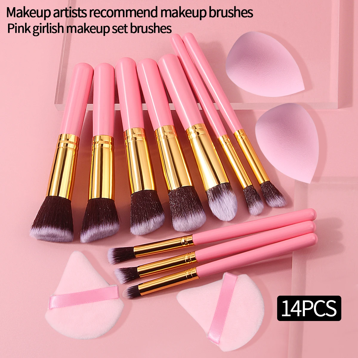 14 STKS High-end multifunctionele losse poederborstel oogschaduwborstel make-upborstelset en zachte driehoekige make-up poederdons