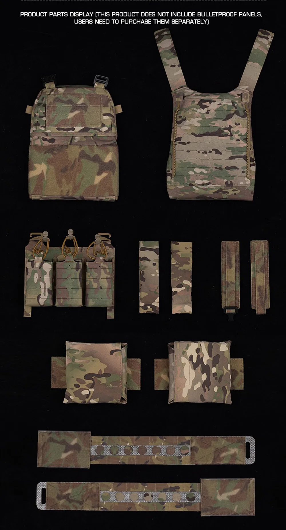 Gilet Tactique Militaire Léger MOLLE - Pour Chasse, Airsoft, Jeux - Fermeture éclair Rapide, Pochette Chargeurs M4/AR - Taille Unique Ajustable