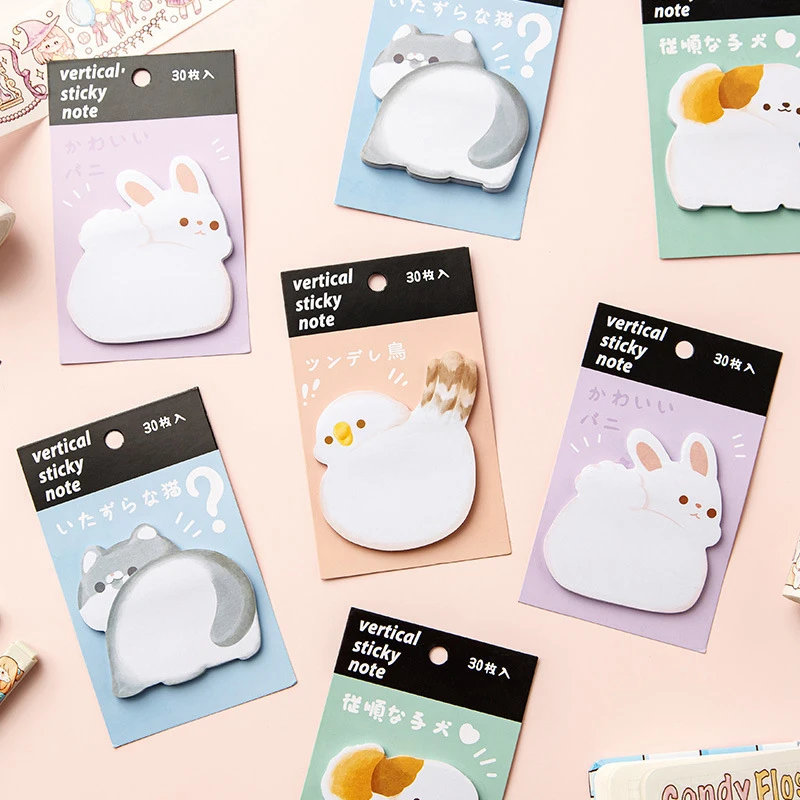 30 fogli Cartoon Cute Cat Dog Rabbit Bird Sticky Notes adesivi addensati creativi alto valore facciale N Times adesivi cancelleria