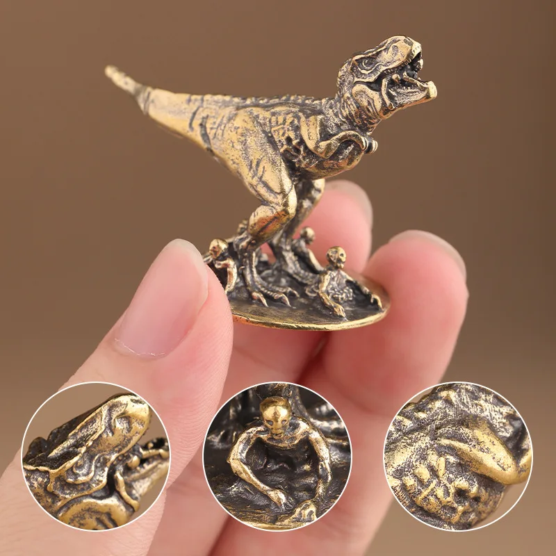 Solid Brass Jurassic Dinosaurs Small Statue Desktop Ornament Tyrannosaurus Rex Miniatures Figurines Home Decoration Crafts Decor