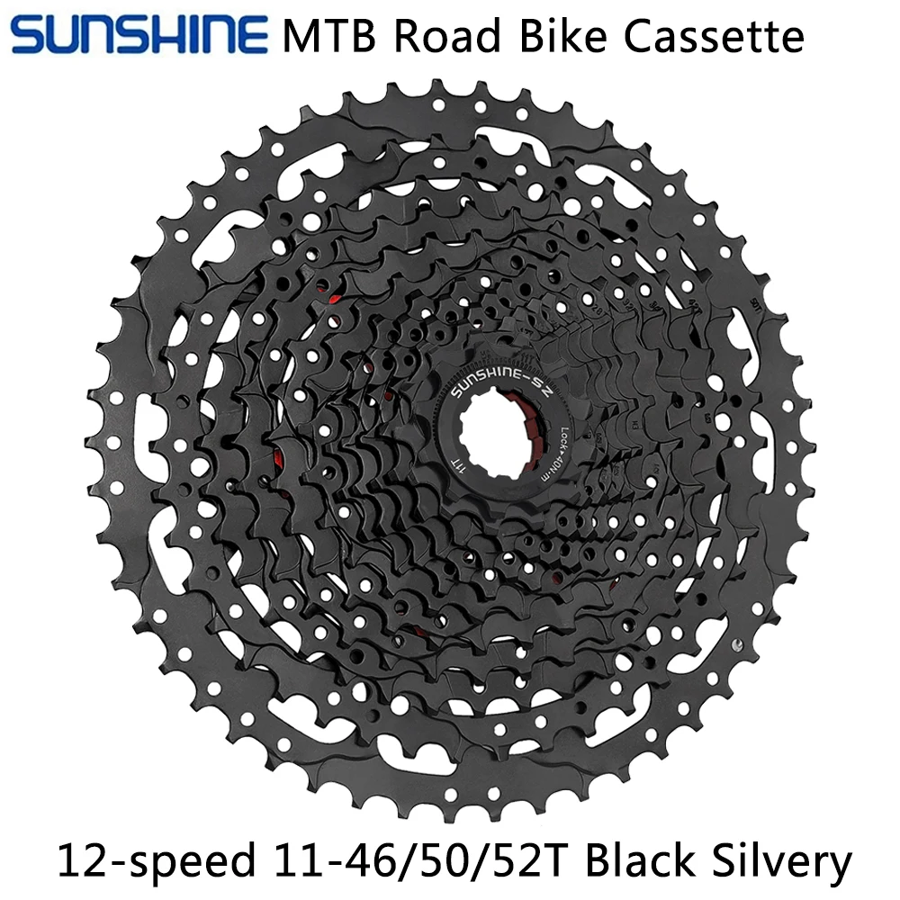 SUNSHINE 12 Speed Mountain Bike Cassette Sprocket 11-46T/50T/52T Black Silvery Freewheel for Shimano Sram Bicycle Parts