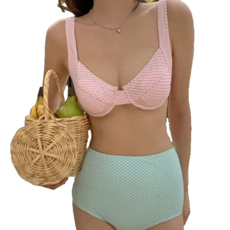 ملابس سباحة بيكيني نسائية عالية الخصر تغطي مثير Vacay Pure Desire عطلة الشاطئ قطعتين ملابس سباحة خيار الصدر الصغير