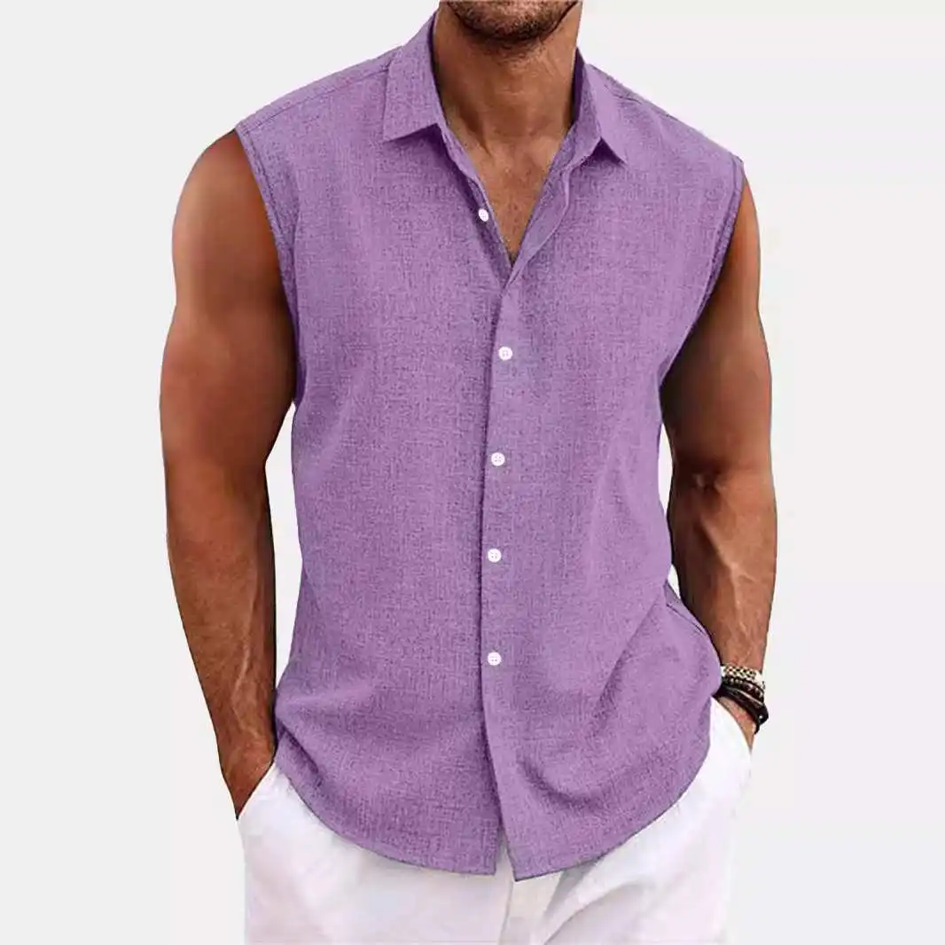 

Pure Color Button ort Sve irt Stand Collar Ice Sensation Polyester Fiber Summer Youth Sle Commute Wind Ultra ort L...
