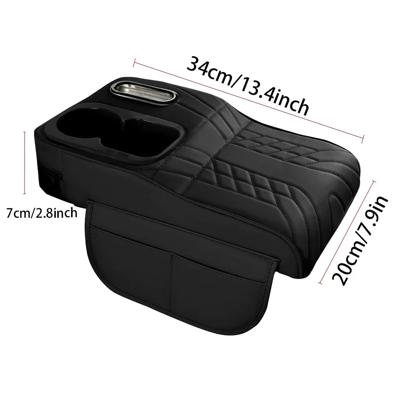 Car Center Console Cover – Premium Faux Leather with Quilted Armrest Cushion, Non-Slip Backing & Built-in Side Pocket