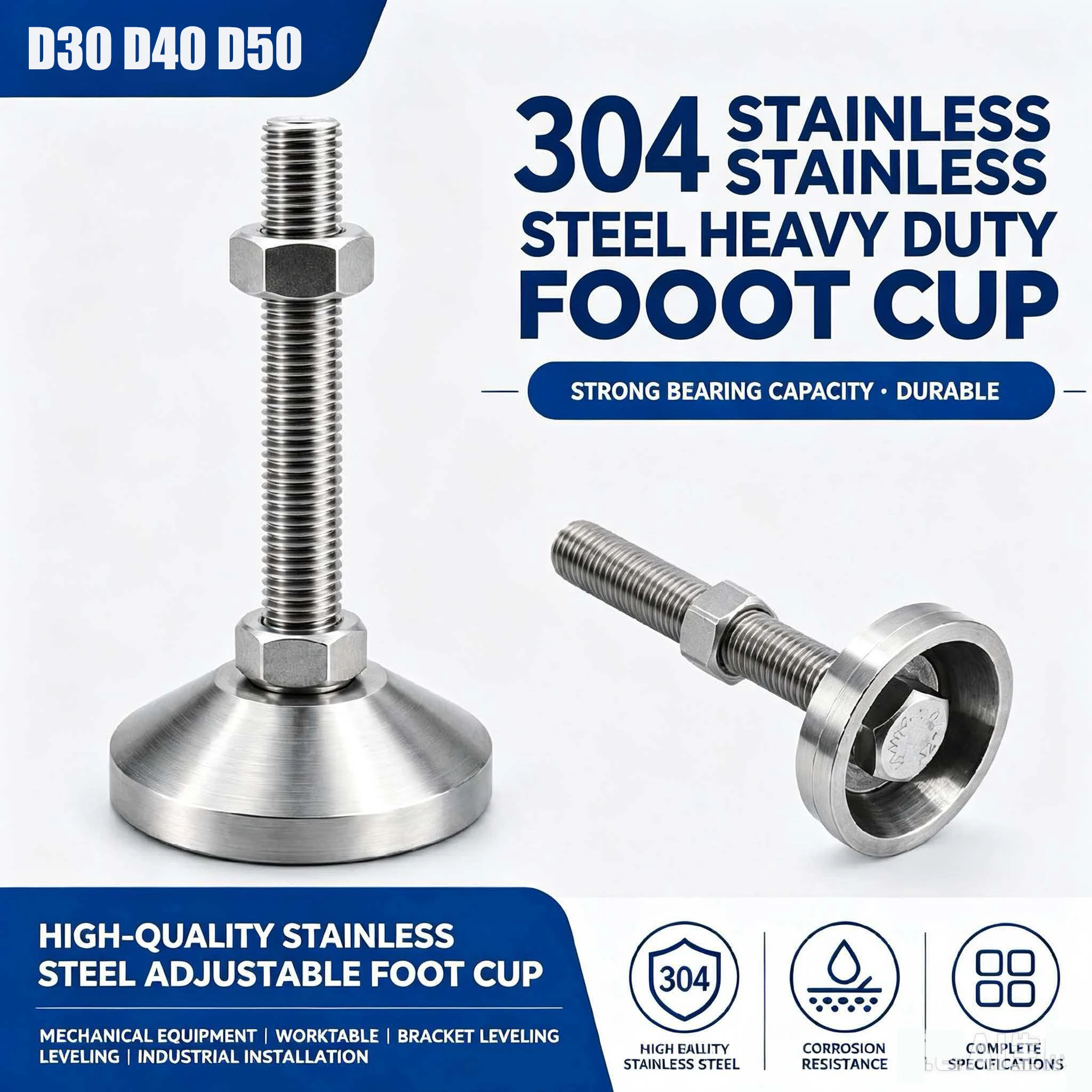 M6-M14 Thread Type 304Stainless Steel Fixed Adjustable Levelling Feet Swivel Base Articulating Leveling legs Furniture Glide Pad