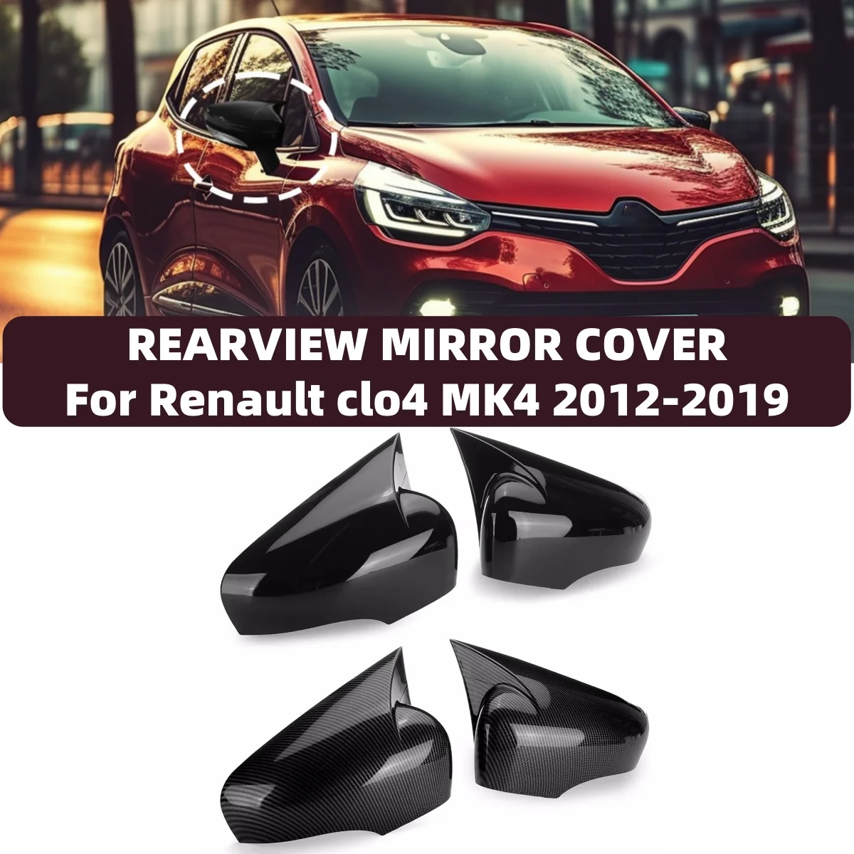 

Pair For Renault Clio 4 Mk4 / Zoe / Captur 2012-2019 Side Mirror Cap Sticker Trim Car Door Side Rearview Mirror Cover Cap