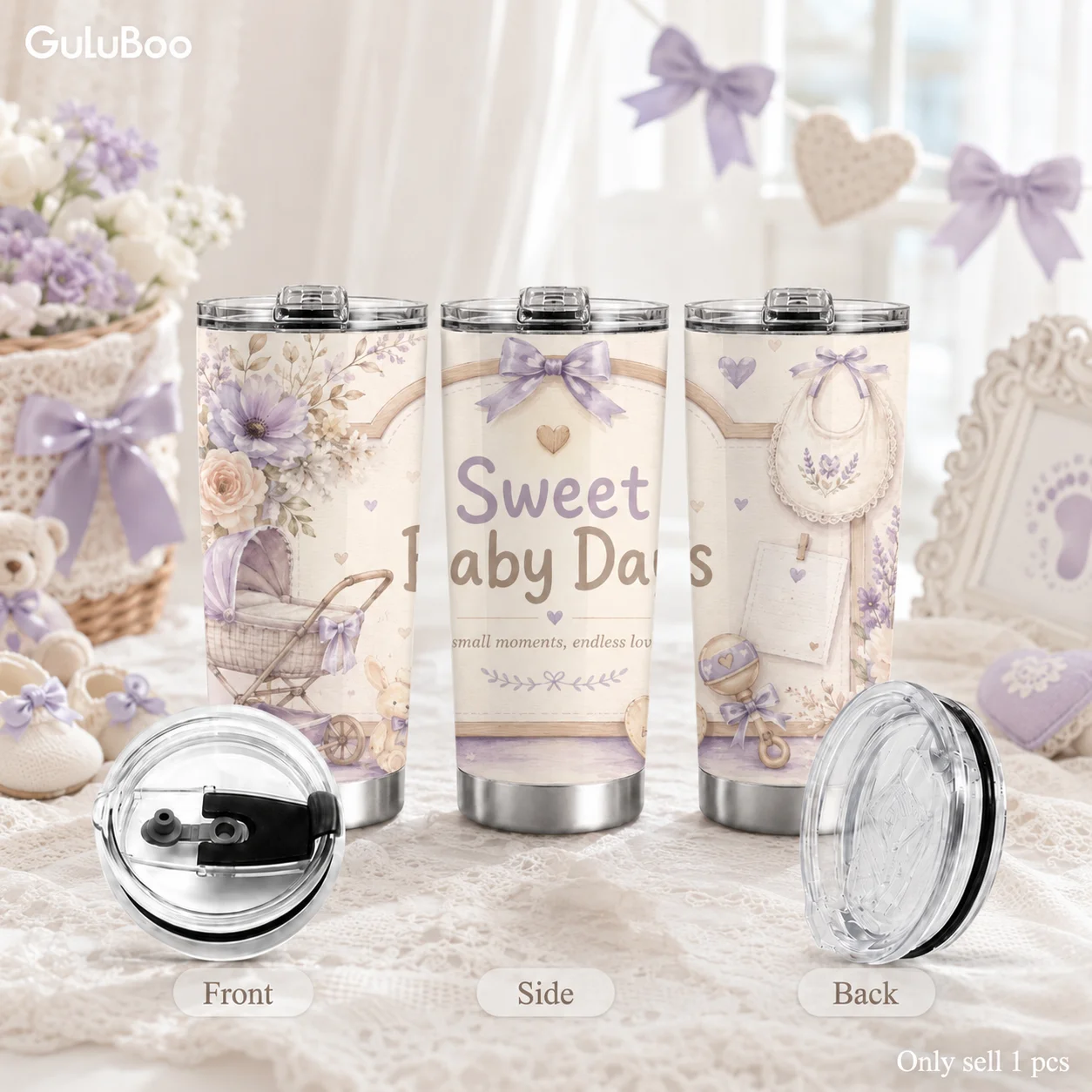 Bloom Baby Love Prints Vacuum Flasks 20oz Insulated Coffee Tumbler With 2 Lids Reusable Straw Wall Stainless Steel Cup