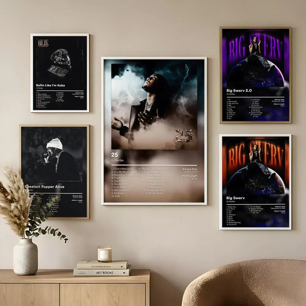 Póster musical de G H-Herbo Singer para el hogar, sala de estar, dormitorio, bar, pasillo, impresión adhesiva para pared, decoración estética impermeable