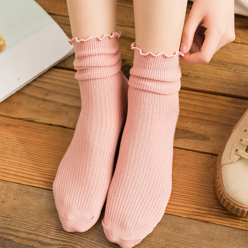 Sweet Ruffle Cotton Socks Women Candy Color Frilly Lolita Sock Harajuku Japanese Style Princess Soxs Spring Summer Casual Sock