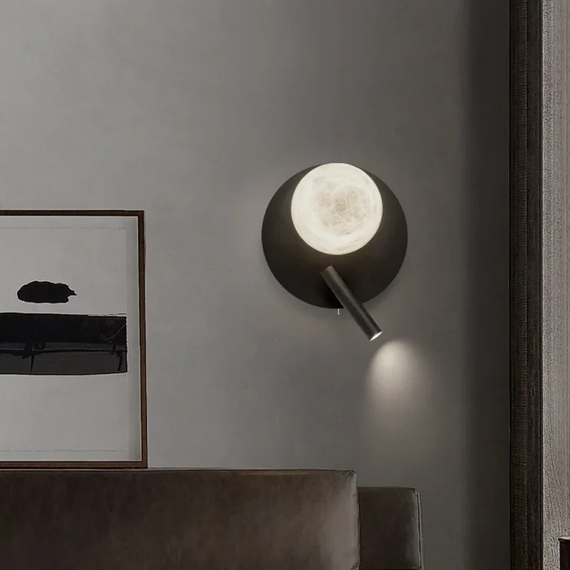 Simples todo o cobre mármore lâmpada de parede escada quarto cama cabeça corredor fundo parede pode girar leitura led lua lâmpada parede
