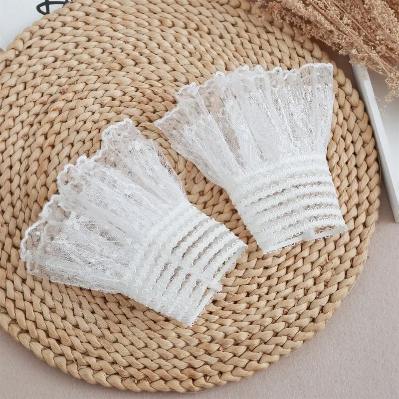 新しい取り外し可能な袖口レースメッシュ偽フレアスリーブ女性プリーツフレアスリーブフリルリストバンド装飾アクセサリー