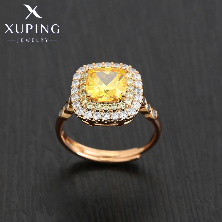 Xuping Jewelry Fashion Copper Alloy Stone Square Shaped Charm Trendy Style Gold Color Ring for Women Lady Gift  A00918392