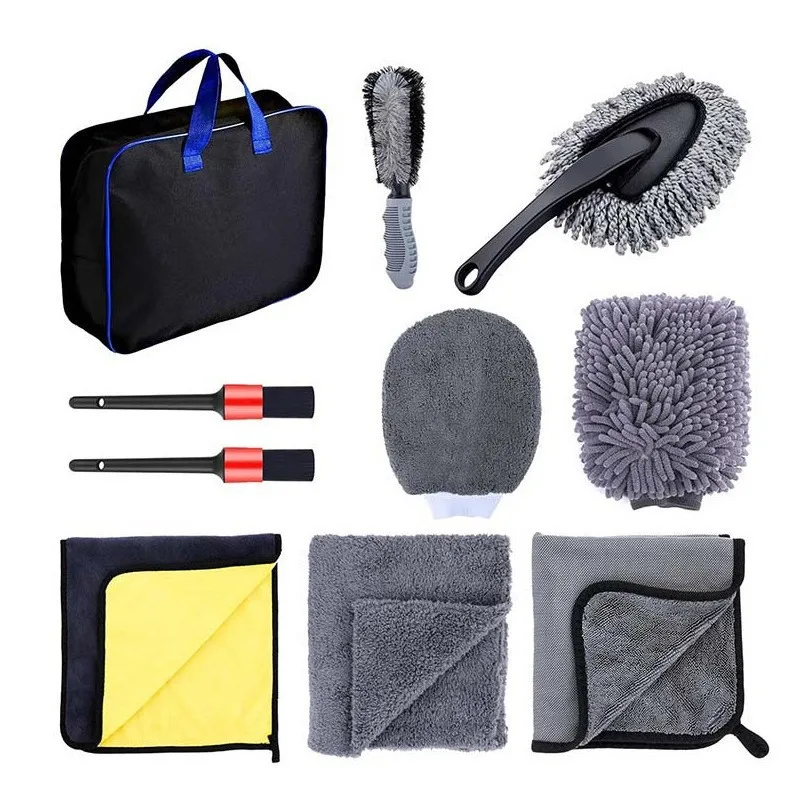 Multifunctional Small Wax Brush Car Dust Duster 10-piece Set Microfiber Cloth Car Cleaning Set