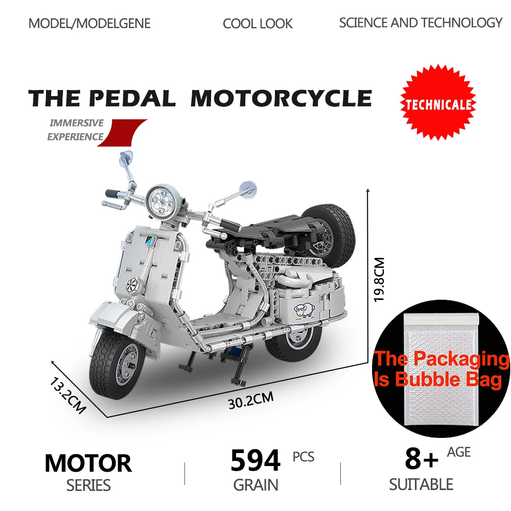 Creativity Technical MOC The Pedal Motorcycle Electric Bicycle Model Assembled Particle Building Blocks Toys For Children Gifts