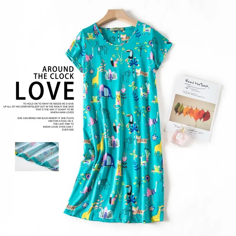 Summer Nightgowns O-neck Cotton Cartoon Women\'s Sleepwear Nightwear Plus Size Sleep&Lounge Nightdress Short-Sleeve Home Dress