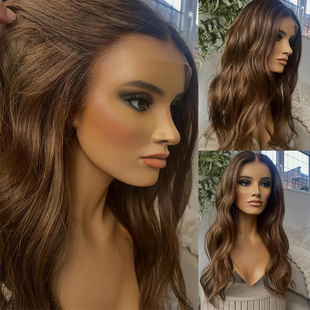 HD Synthetic 13x4 Lace Wig Long Wavy Chocolate Brown Hair Daily Use Party Wig for White Women Heat Resistant Lace Front Wig