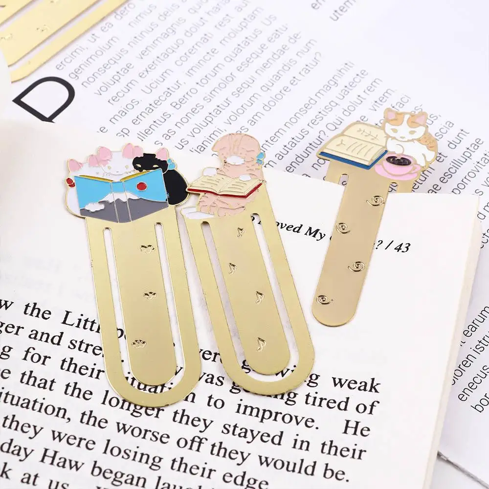 Student Gift School Animals Japanese Cartoon Reading Cat Bookmark Metal Bookmark Bookmark Kittens Book Mark
