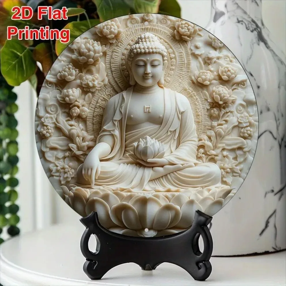 Lotus Buddha Wall Art Letrero redondo de aluminio de 8 pulgadas, decoración blanca para el hogar, regalo para el día de la madre
